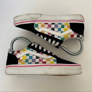 Vans Girls Old Skool Skate Shoes Black White Checkered 721356 Lace Up 2M